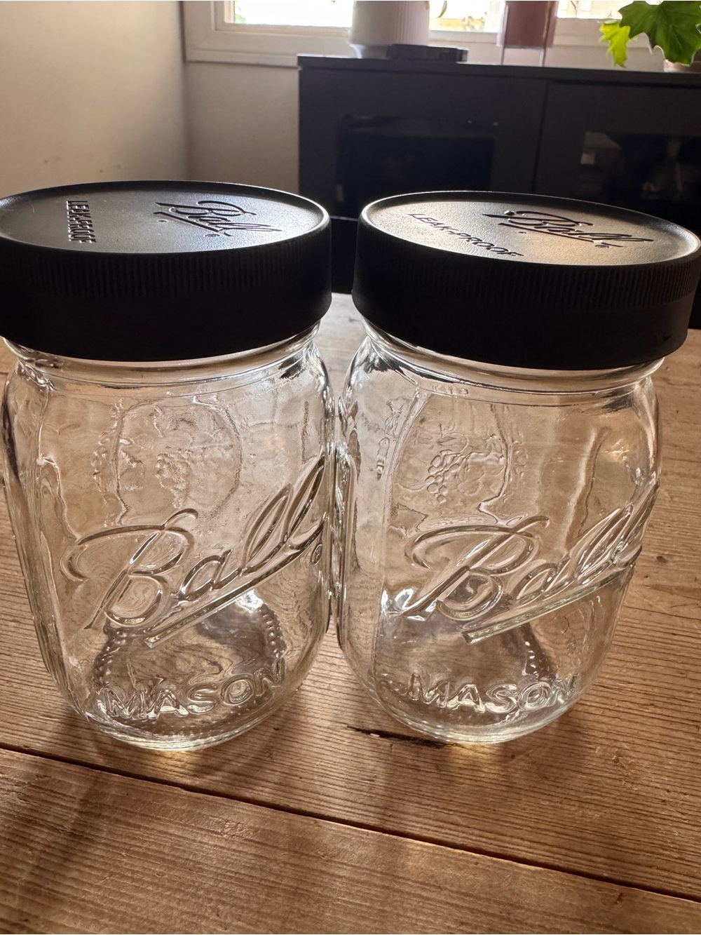 Ball Mason Jars with Black Lids - Set of 2